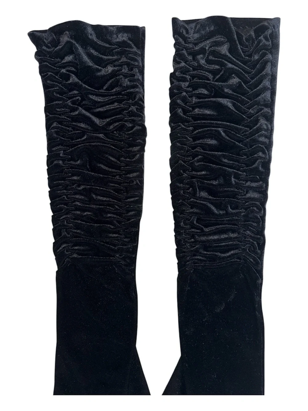 Women's Black Opera-Length Velvet Gloves with Ruched Detail